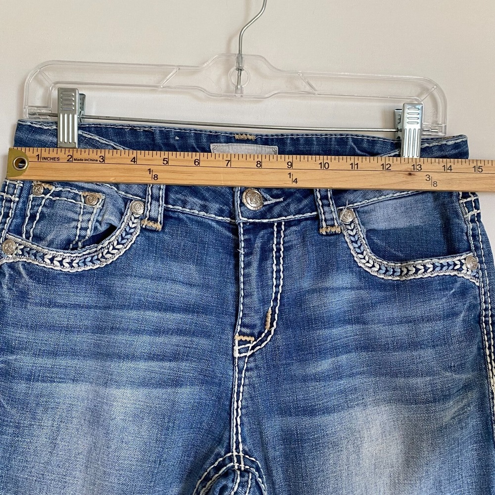 Flare Y2K Jeans Women Size 28 Blue Thick Stitch Low Rise Embroidered - Picture 6 of 13